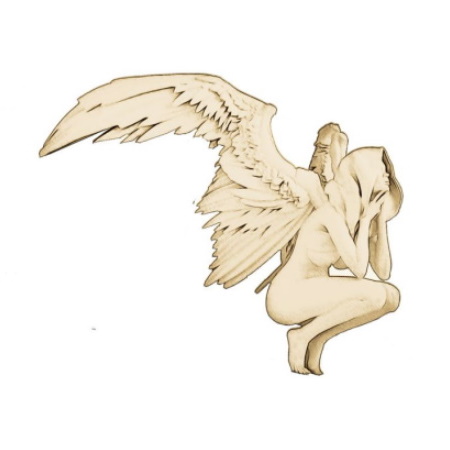 Concept art for a crouching angel figure